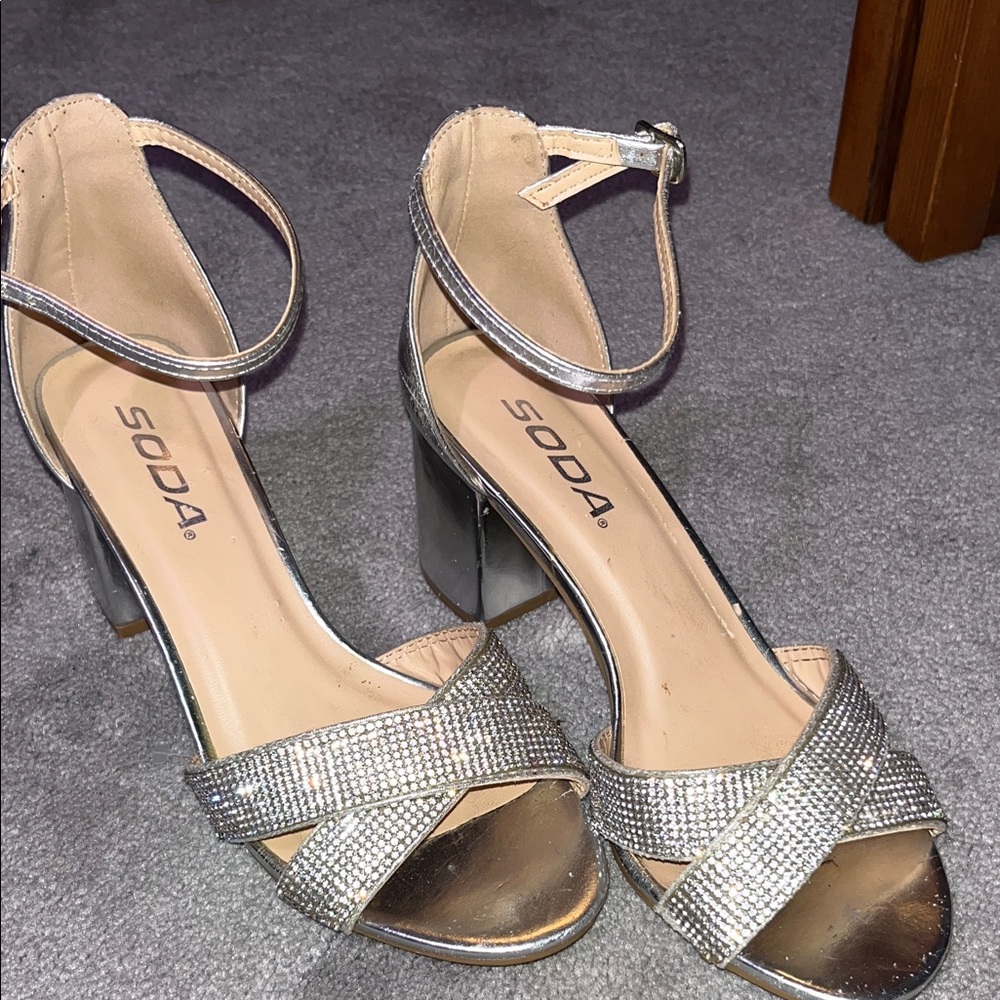 Soda Women's Glittering Silver Heels